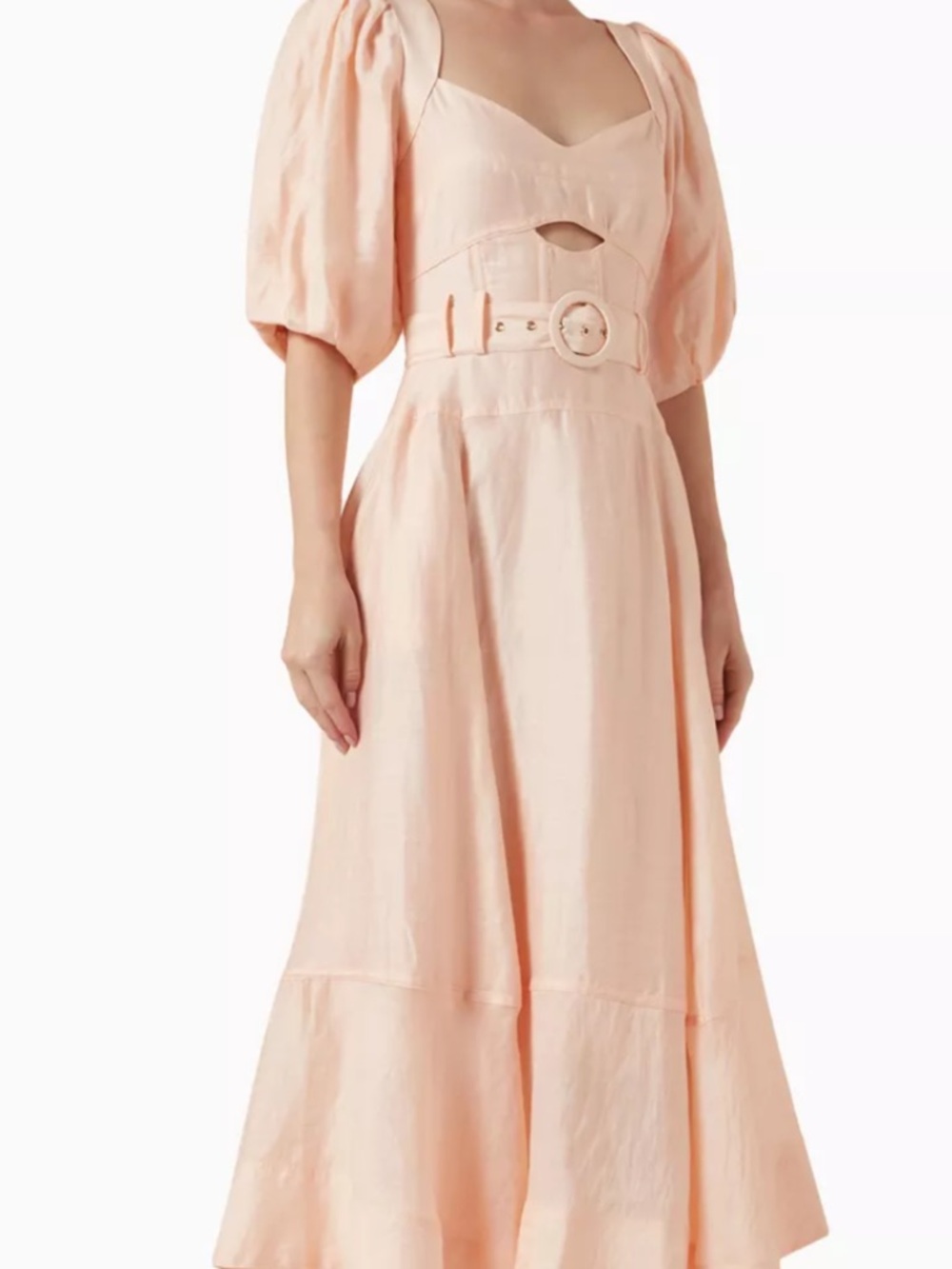 NWT Puff-Sleeve Belted Maxi Dress in Light Peach